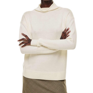 Women's Aritzia Wilfred Cyprie Cream 100% Merino Wool Turtleneck Sweater XXS